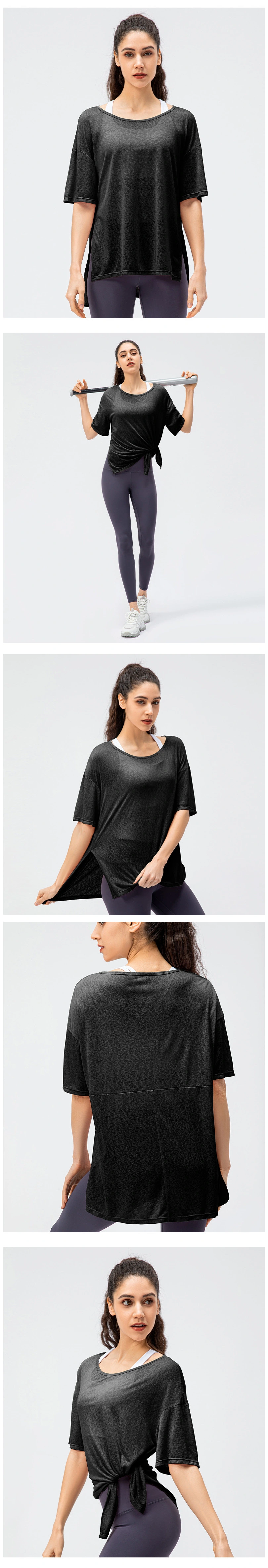 Spring and Summer Women′ S Loose Sweatshirt Light Breathable Running T-Shirt Quick Dry Yoga Short Sleeve