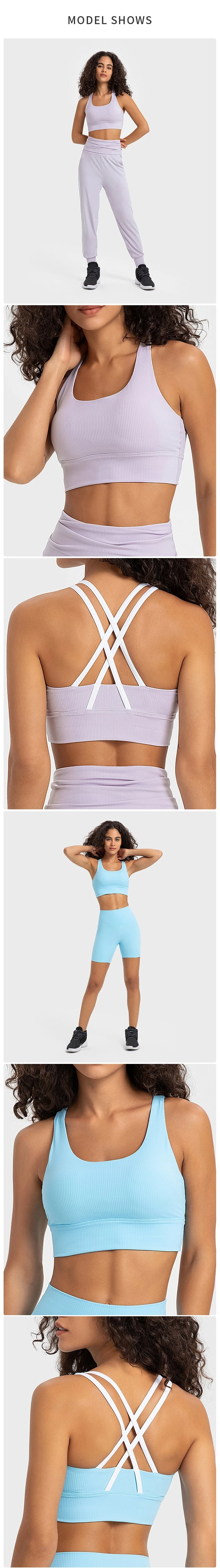 Wholesale Clothing Splicing Contrasting Color Strappy Sports Bra Underwear for Women Ladies Sexy Cross Back Medium Support Yoga Bra