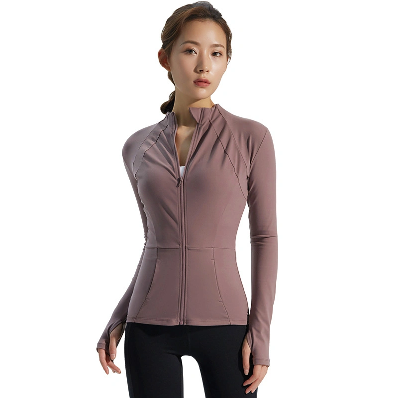 Spring New Yoga Clothes Women′ S Jacket Stand-up Collar Zipper Sports Slimming Quick-Drying Slim Fit Fitness Clothes Long Sleeves