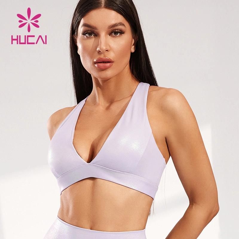 OEM ODM Unique Design Women Gym Fashionable Wholesale Fitness Clothing Manufaturer Custom Hollow out Sports Pearl Fabric Yoga Bra