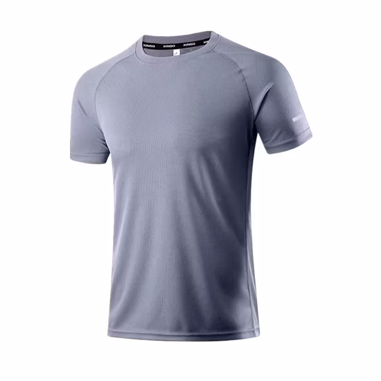 Deportes de verano Ocio Camiseta de secado rápido para hombres Cuello redondo elástico alto Ligero Transpirable Manga corta Deportes Fitness