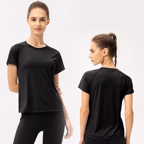 2023 nueva llegada primavera/verano diseño cruzado transpirable correr Fitness manga corta mujeres con almohadilla en el pecho sudor Yoga traje